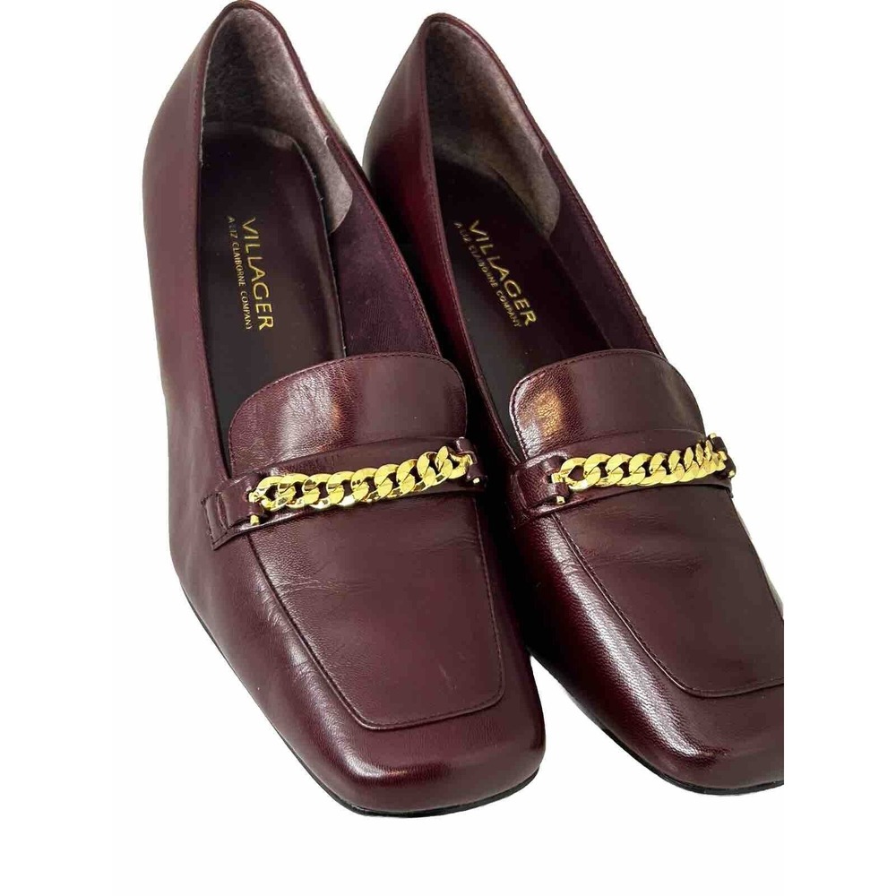 Villager Vintage Women's Leather Pumps Size 8.5 M‎ Burgundy Dress Shoes